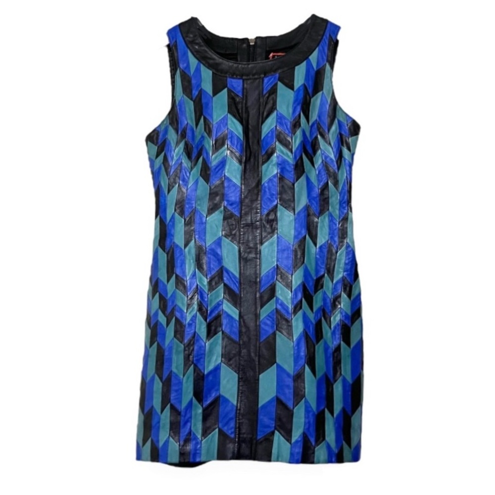 Runway New York Leather Chevron Shift Dress